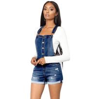 Women Summer Denim Bib Overalls Jeans Shorts Jumpsuits and Rompers Playsuit L mėlyna