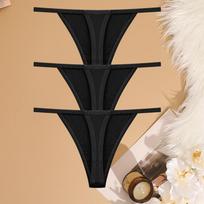 FINETOO 3 vnt./kompl. Seksualūs moteriški medvilniniai G-string apatiniai žemu liemeniu, kelnaitės, mergaitės T-nugarėlės kelnaitės, minkštos, plonos, su petnešėliais, moteriški stringai, apatinis trikotažas M beige