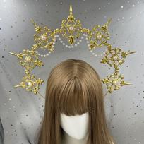 Halloween costume headband party dance party decoration hair accessories gold gorgeous jewelry crown accessories B auksinė