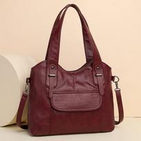 New Large-capacity Tote/shoulder Bag, Trendy Soft Leather, for Middle-aged Women 36*17*27cm raudona