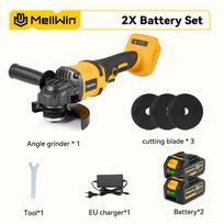 MELLWIN 125mm M14 Bešepetis Elektrinis Kampinis Šlifuoklis Akumuliatorinis Poliravimo Mašina Medžio Apdirbimo Pjovimo Įrankis 18V Akumuliatoriui 2xBattery-EU Plug
