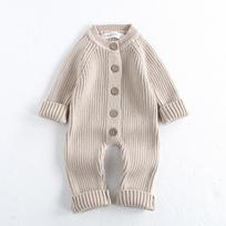 Koreietiška kūdikio kombinezonas: Megztas vienspalvis kombinezonas berniukams ir mergaitėms - Ruduo/Žiema 18-24 months (90cm) chaki