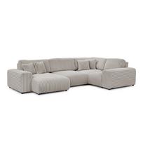 Šviesiai pilkos spalvos kampinė sofa iš kordinio velveto (su dešiniuoju kampu/„U“ formos) Justin – Ropez