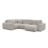Šviesiai pilkos spalvos kampinė sofa iš kordinio velveto (su kairiuoju kampu/„U“ formos) Justin – Ropez
