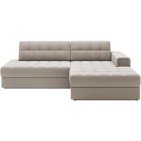 Smėlio spalvos iš velveto sulankstoma kampinė sofa (su dešiniuoju kampu/su gultu) Blezalt – ELTAP
