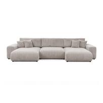 Šviesiai pilkos spalvos sulankstoma ir su sandėliavimo vieta kampinė sofa iš kordinio velveto („U“ formos) Sarina – Ropez
