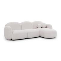Kreminės spalvos kampinė sofa iš boucle (su dešiniuoju kampu/su gultu) Orbit – Ropez