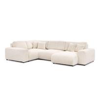 Kreminės spalvos kampinė sofa iš kordinio velveto (su kairiuoju kampu/„U“ formos) Justin – Ropez