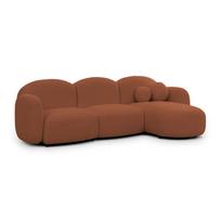 Terakotos spalvos kampinė sofa iš boucle (su dešiniuoju kampu/su gultu) Orbit – Ropez