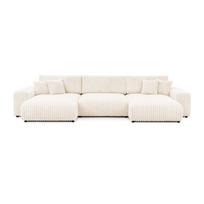 Kreminės spalvos sulankstoma ir su sandėliavimo vieta kampinė sofa iš kordinio velveto („U“ formos) Sarina – Ropez