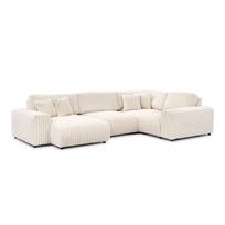 Kreminės spalvos kampinė sofa iš kordinio velveto (su dešiniuoju kampu/„U“ formos) Justin – Ropez