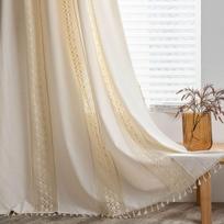Užuolaidos,Boho Beige Bistro užuolaidos su kutais – sodybos virtuvės dekoras | Vintažinis stilius,