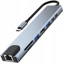 C tipo USB adapteris, skirstytuvas 9in1 (3x USB 3.0, HDMI, C tipo, SD, Ethernet)