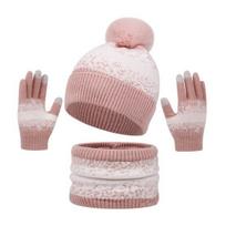 3 vnt./rinkinys Žieminė kepurė, šalikas, pirštinės rinkinys, kepurė su pūkuotu bumbulu, pastorintas pliušinis pamušalas, kaklo mova, pirštinių rinkinys su jutikliniu ekranu tamsiai žalia spalva
