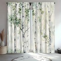 2 vnt. Žalio miško akvarelinės užuolaidos, Medžio ir miško meno spaudinys kambariui ir svetainei 53x116cm &2pc