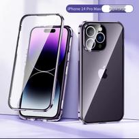 iPhone 16 Pro Max Metalinis Rėmelis Apsauginis Dėklas Su Dvipusiu Stiklu iPhone 11 Pro Max violetinė