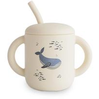 Mushie Silicone Training Cup Whales puodelis su šiaudeliu 1 vnt.