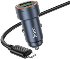 Automobilinis įkroviklis Hoco USB A + USB C QC3.0 PD 30W + laidas USB C - Lightning Z57A juodas