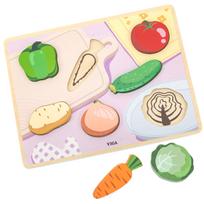 Viga medinė Montessori dėlionė 2in1 Daržovės