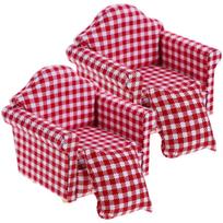 2 raudonos medinės mini sofos lėlių nameliui