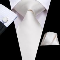 Hi-Tie vyriškas kaklaraištis baltas vientisas kaklaraištis, rankogalių sąsagos Vestuvinis kaklaraištis Prom vakarėlis N-3933