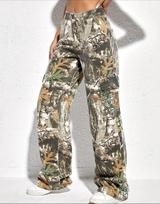 KOSY Moteriškos Camouflage Džinsinės Kelnės Aukštu Liemeniu, Skiautinės, Su Sagomis, Spalvų Bloko, Laisvos, Plačių Kojų, Moteriškos, Rudens, Krovinių Džinsai S
