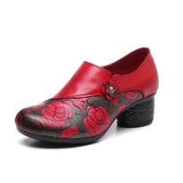 Pumps Moteriški batai Spausdinti Natūralios odos rankų darbo užtrauktuku Retro nacionalinio stiliaus moteriški batai 35 raudona