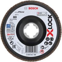 Bosch Accessories 2608621769 X-LOCK Fächerschleifscheibe, Metall, gewinkelte Ausf., G 80, X571, 125mm, K80 1 St.