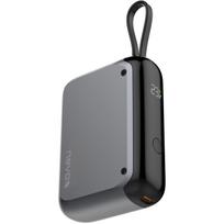 POWERBANK 10000mAh, integriertes USB-C Kabel (grau, 10.000 mAh, Power Delivery 30 Watt)