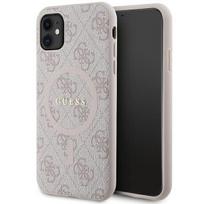 Guess GUHMN61G4GFRP iPhone 11 6.1" / Xr rožinė/rožinė kietasis dėklas 4G kolekcija Odos Metalinis Logotipas MagSafe