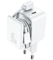Baltas 45W GaN 2xUSB-C pakrovėjas + USB-C - USB-C 120cm laidas "Joyroom JR-TCL05"