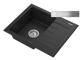 Granito kriauklė juodas sifonas chromas Granitan Milano