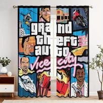 Gta Vice City Retro Žaidimų Tema Blackout Užuolaidos - Poliesterio Mašinoje Skalbiamas Strypo Kišenės Užuolaidas Su Ryškiais Žaidimų Meniniais Darbais 53x116cm 2pc&Without mount