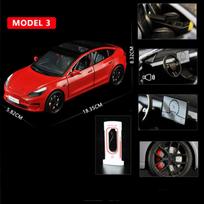 LYZRC 1 modeliavimas:24 „Tesla“ modelio automobilio žaislų lydinio metalinės transporto priemonės modelis su garsu ir lengvu vaikų berniuko žaislu, madinga dovanų kolekcijos puošmena raudona