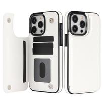 Piniginė Dvigubo užsegimo atlenkiamas odinis dėklas iPhone 16e 16 15 14 13 12 11 Pro Max su kortelių skyriumi ir atrama For iPhone 16e balta