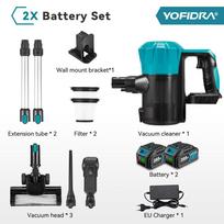 YOFIDRA 1800W variklis be šepetėlių dulkių siurblys 30KPa 1.5L nešiojamas galingas siurbimas buitiniai valymo įrankiai Makita 18V akumuliatoriaus jungčiai 2xBattety-EU Plug
