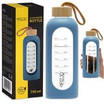 Stiklinė gertuvė 4FIZJO 750 ml, mėlyna, vandens butelis, sportinė gertuvė, su dėklu, treniruotėms, kasdieniam naudojimui