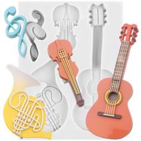 Muzikinė silikoninė forma Natos Fortepijonas Gitara Smuikas Fondanto formelės Torto dekoravimo įrankiai Kekso viršus Saldainių molis Šokolado gumos pasta Forma pilka spalva