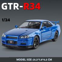 LYZRC 2025 New 1:24 Nissan Skyline GTR R34 Alloy Vehicle Model Diecast Metal Fast Furious Collectible Childrens Birthday Toy Gifts mėlyna