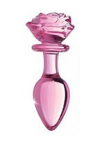 Stiklinis analinis kaištis Rose,rožinis, didelis