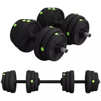 2 viename svarmenų rinkinys, štanga ir hanteliai, 25 kg, neslystantis, saugantis grindis, juoda/žalia