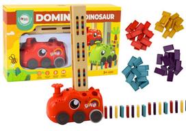 Domino kaladėlių žaidimas su dinozauro automobiliu, raudonas