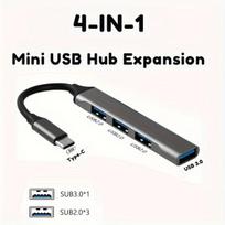 4-in-1 Mini USB šakotuvas, Type-C su 3 USB prievadais