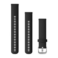 Garmin greitai atsegama 20 mm juoda silikoninė apyrankė su sidabro spalvos sagtimi