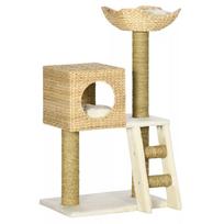 Kačių draskyklė su nameliu, sizaliniai draskymo stulpeliai, skalbiami pagalvėlės, 100,5 A x 57 P x 37 G cm, Balta/Natūrali