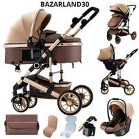 BAZARLAND30. Nešiojama 3 in 1 vežimėlis kūdikiams, aliuminio rėmas naujagimiui. khaki