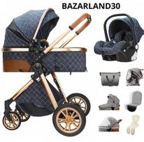 BAZARLAND30 3 in 1 Kūdikio Vežimėlis Kombinuotas Automobilinis Sėdynė Lopšys Trio Apverčiamas Reguliuojamas Aukštos Kokybės Nevairuojantys Ratukai. MĖLYNAS
