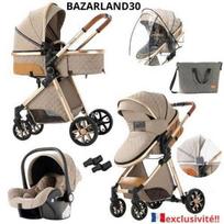 BAZARLAND30. 3 viename kūdikio vežimėlis, kombinuotas automobilio sėdynė ir lopšys, trijų dalių, apverčiamas, reguliuojamas, aukštos kokybės, neišardomos ratukai, khaki spalvos.