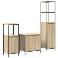 vidaXL Vonios baldų rinkinys su lentyna 3 pcs Sonoma ąžuolas ir juoda