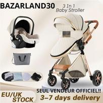 BAZARLAND30. 3 in 1 Kombinuotas Vaikų Vežimėlis su Autosedyne ir Lopšiu, Apverčiamas, Reguliuojamas, Aukštos Kokybės, Nepraduramos Ratukai. PLYTOS BALTA.